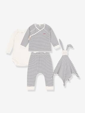 Baby-Outfits-3-Piece Striped Ensemble with Bunny Comforter Gift Set for Newborns by PETIT BATEAU