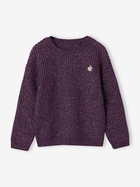 Girls-Cardigans, Jumpers & Sweatshirts-Rib Knit Jumper with Iridescent Patch, for Girls