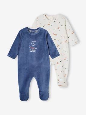 Baby-Pyjamas & Sleepsuits-Pack of 2 "Fox" Sleepsuits in Velour for Babies