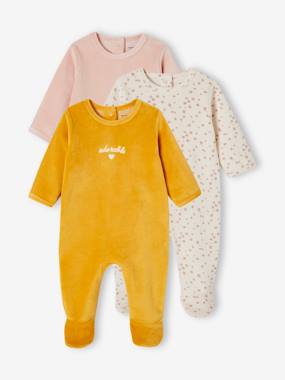 -Pack of 3 Sleepsuits in Velour for Babies, BASICS