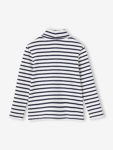 Polo Neck Top in Rib Knit for Girls multicoloured+striped blue - vertbaudet enfant 