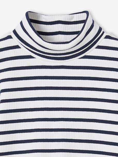 Polo Neck Top in Rib Knit for Girls multicoloured+striped blue - vertbaudet enfant 