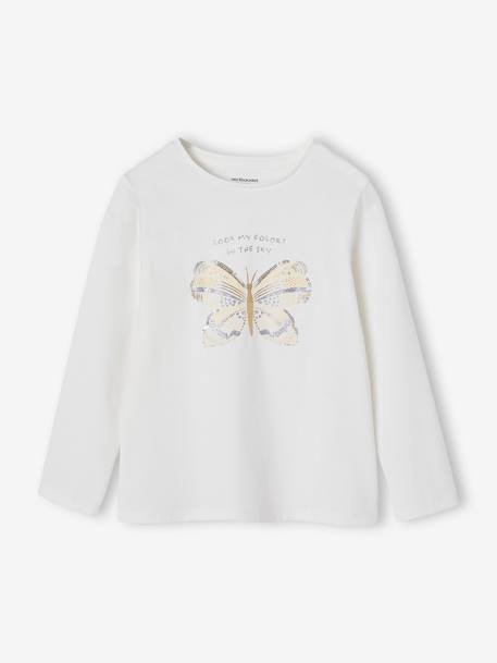 Sequinned Top for Girls ecru+olive - vertbaudet enfant 