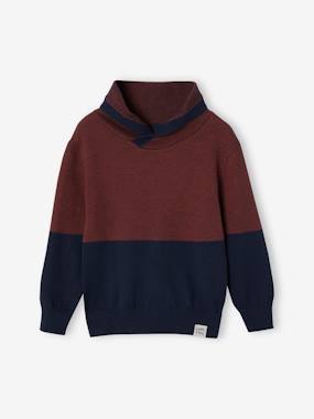 Boys-Jumper with Iridescent Neck, in Fancy Colourblock Knit, for Boys