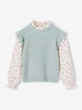 Girls-Cardigans, Jumpers & Sweatshirts-Jumper with Cotton Gauze Sleeves for 2-in-1 Effect, for Girls