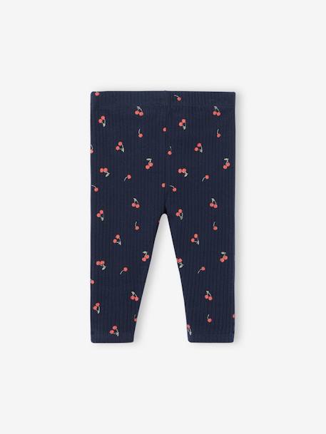 Printed Leggings in Rib Knit for Babies mauve+slate blue - vertbaudet enfant 