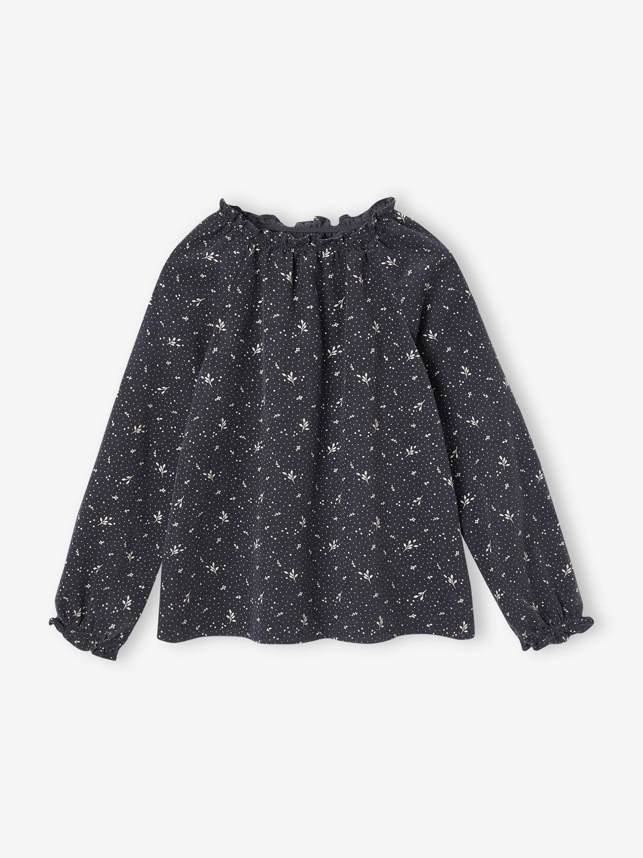 Blouse Fille Vertbaudet à Motifs Fleurs - Manches Longues élastiquées - Col Volanté - Tissu Viscose/coton Fluide - 3