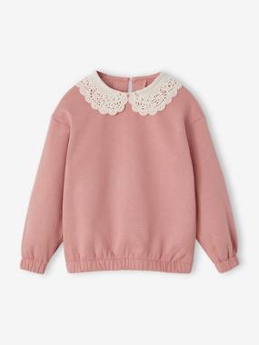 Girls-Cardigans, Jumpers & Sweatshirts-Top with Fancy Macramé Collar for Girls