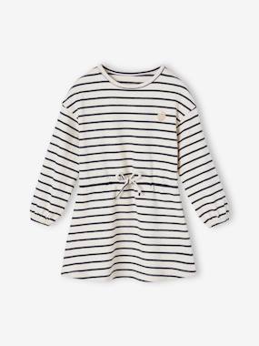 Girls-Stripe Dress with Close-Fitting Waist for Girls