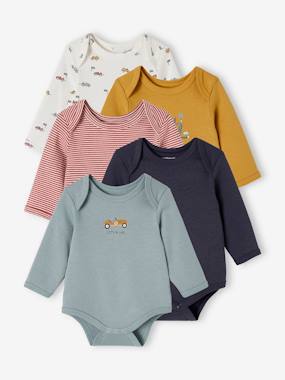 Baby-Bodysuits-Pack of 5 Long Sleeve Bodysuits with Cutaway Shoulders, Cars