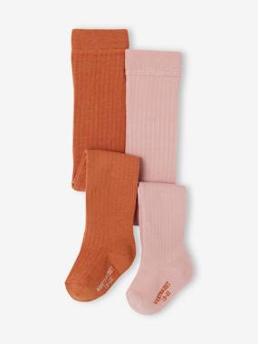 Baby-Socks & Tights-Pack of 2 Pairs of Rib Knit Tights for Baby Girls