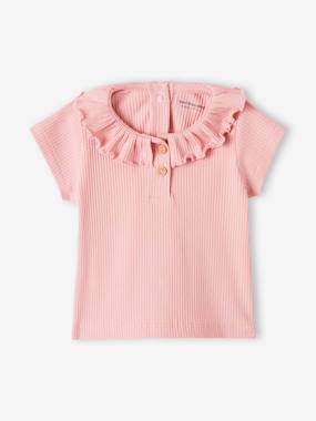 Baby-T-shirts & Roll Neck T-Shirts-Rib Knit T-Shirt with Frilled Collar for Babies