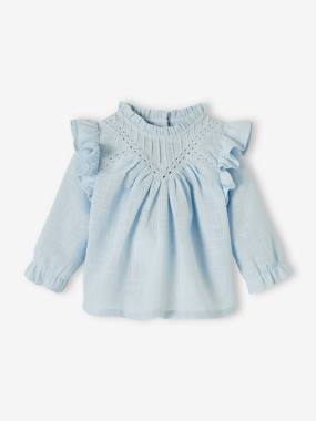 Baby-Blouses & Shirts-Frilly Blouse in Slub Fabric for Babies