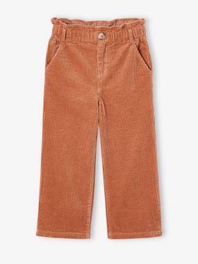 Girls-Wide Corduroy Paperbag Trousers for Girls