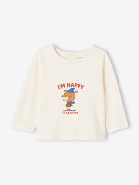 Baby-T-shirts & Roll Neck T-Shirts-Long Sleeve Top with Bear, in Organic Cotton, for Babies