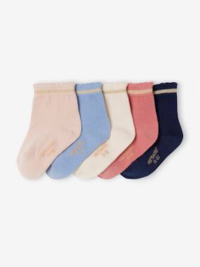 -Pack of 5 Pairs of Socks with Scintillating Details for Baby Girls, BASICS