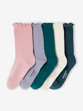 Girls-Underwear-Pack of 5 Pairs of Rib Knit Socks for Girls