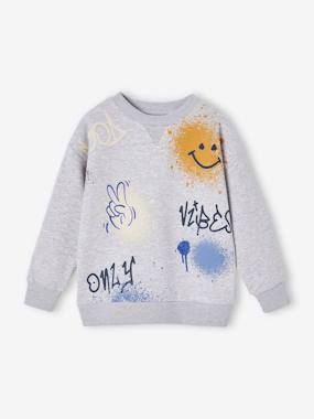 Boys-Cardigans, Jumpers & Sweatshirts-Sweatshirts & Hoodies-Graffiti Sweatshirt with Round Neckline for Boys