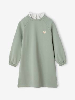 Girls-Dress in Fleece, Broderie Anglaise Collar, for Girls