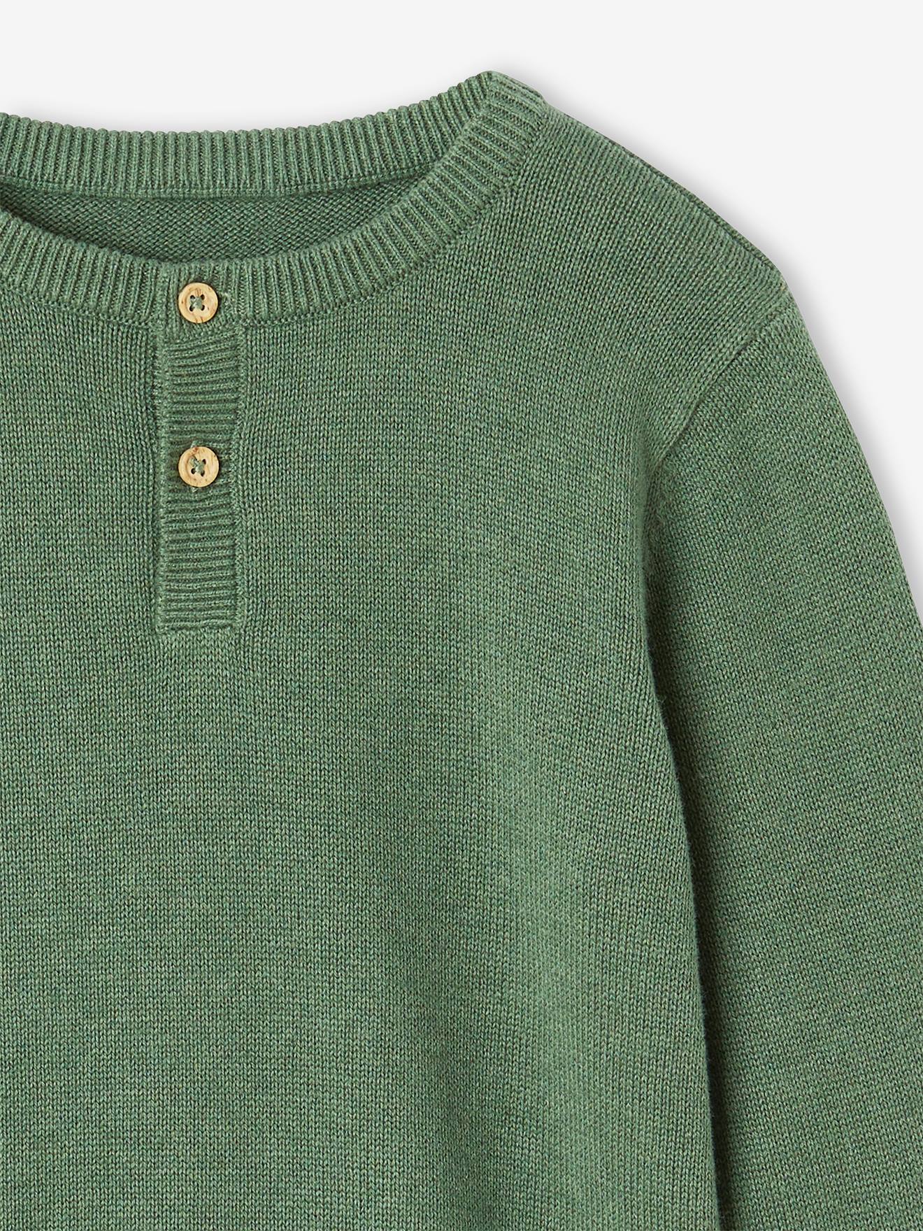Pull Col Tunisien Vertbaudet Garçon - Bleu Chiné - Taille 3 Ans - 100% Coton