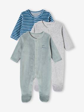 Baby-Pack of 3 Velour Sleepsuits, Special Opening for Newborns, for Babies