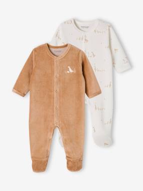 Baby-Pyjamas & Sleepsuits-Pack of 2 Velour Sleepsuits with Front Opening for Babies