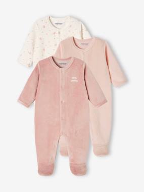 Baby-Pyjamas & Sleepsuits-Pack of 3 Velour Sleepsuits, Special Opening for Newborns, for Babies