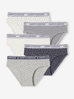 Girls-Underwear-Pack of 5 "Happy everyday" Briefs for Girls