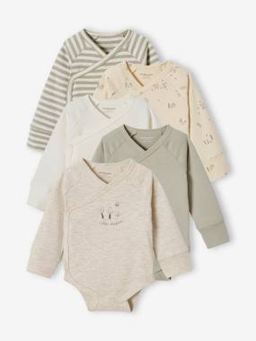 Baby-Bodysuits-Pack of 5 Long Sleeve Progressive Bodysuits in Organic Cotton, for Newborns