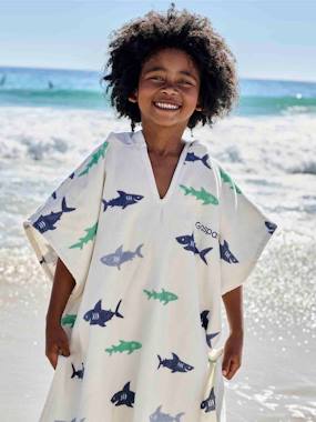 Bedding & Decor-Bathing-Bath Poncho with Recycled Cotton for Children, Sharks