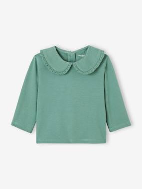 Baby-T-shirts & Roll Neck T-Shirts-Long Sleeve Top with Peter Pan Collar, for Babies