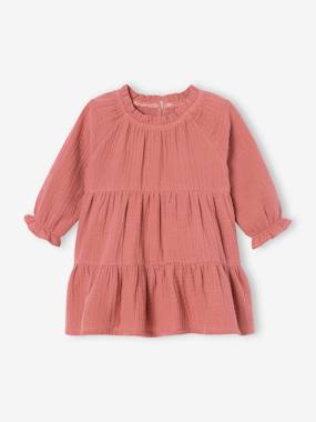 Baby-Ruffled Dress in Cotton Gauze, for Girls