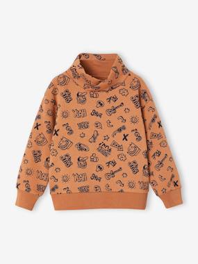 -Printed Sweatshirt with Snood Neck for Boys