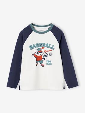 -Sports Top with Raccoon Motif & Contrasting Raglan Sleeves for Boys