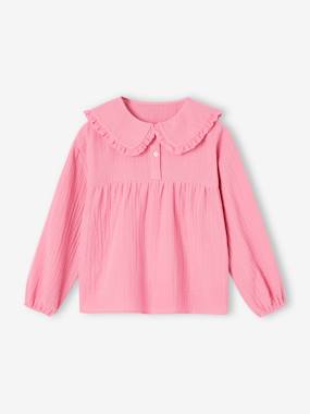 Girls-Blouses, Shirts & Tunics-Cotton Gauze Blouse with Fancy Peter Pan Collar for Girls