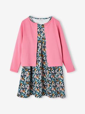 Fille-Ensemble fille cardigan et robe imprimée fleurs