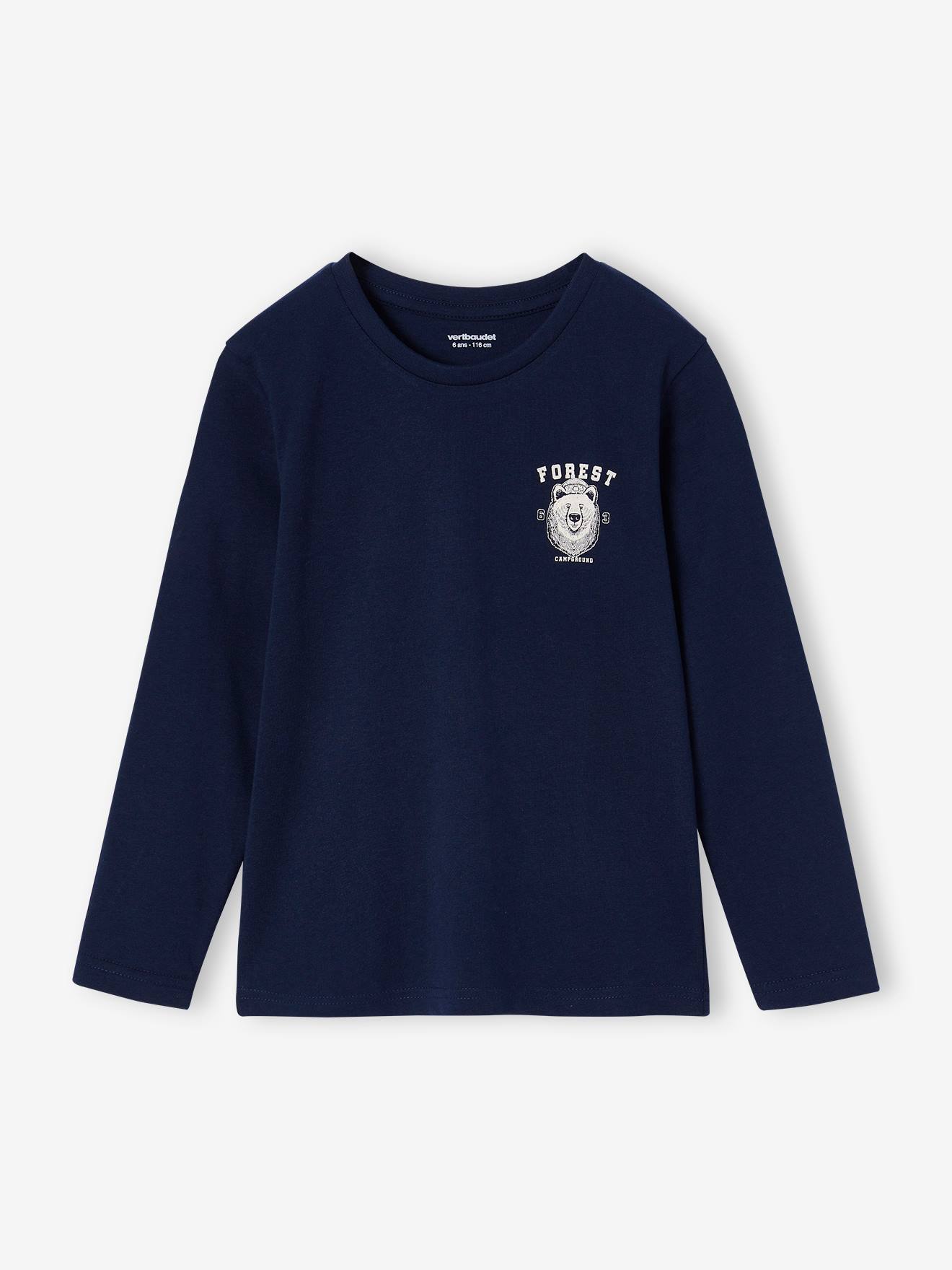 Lot De 3 T-shirts Manches Longues Garçon - Motif Baleines, Inscription Et Uni, En Coton élasthanne, Facile à Assortir