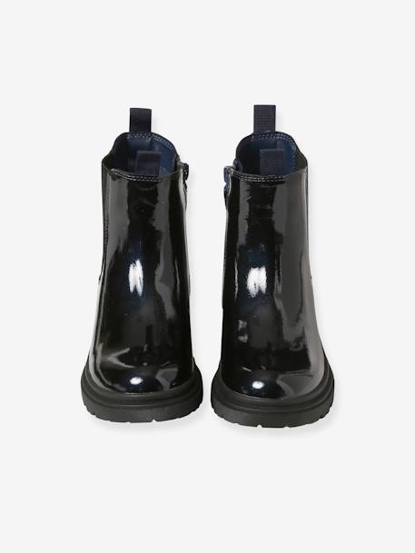 Patent Boots with Zip & Elastic for Girls ecru+navy blue - vertbaudet enfant 