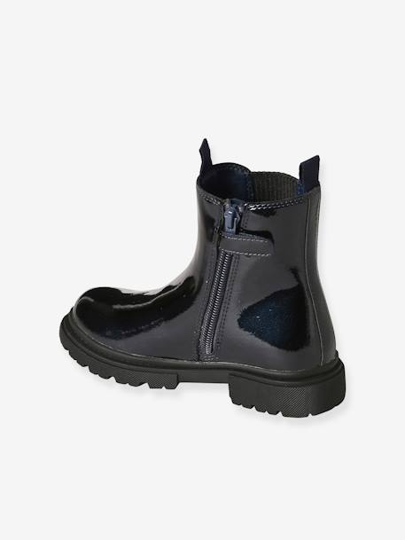 Patent Boots with Zip & Elastic for Girls ecru+navy blue - vertbaudet enfant 