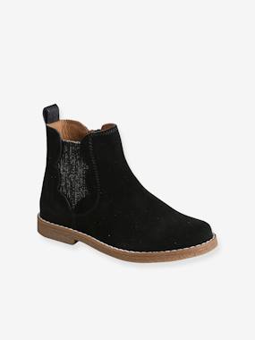 Boots enfant fille cuir zippées noeud fantaisie - noir imprimé, Chaussures
