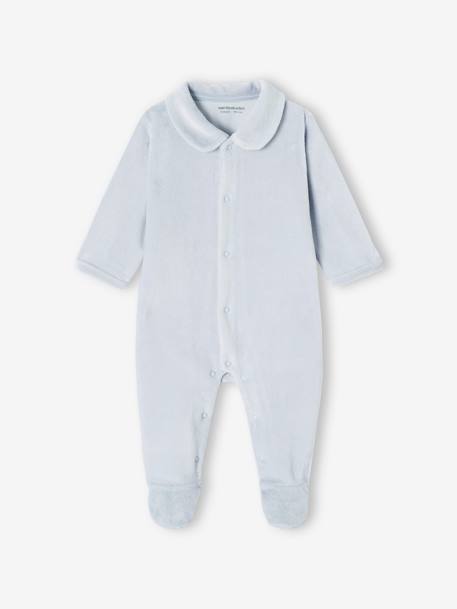 Pack of 2 Velour Sleepsuits with Front Opening for Babies cappuccino+pale blue+rose - vertbaudet enfant 