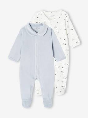 -Pack of 2 Velour Sleepsuits with Front Opening for Babies