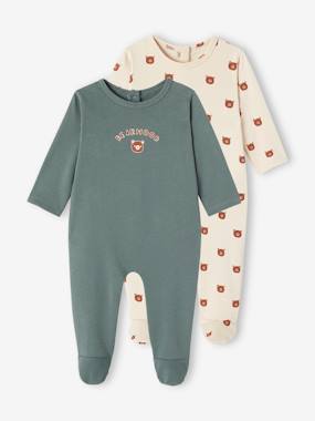 Baby-Pyjamas & Sleepsuits-Pack of 2 "Teddy bear" Fleece Sleepsuits for Boys