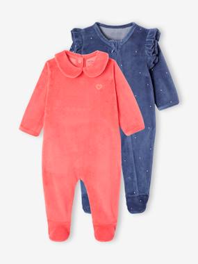 Baby-Pyjamas & Sleepsuits-Pack of 2 Velour Sleepsuits for Babies