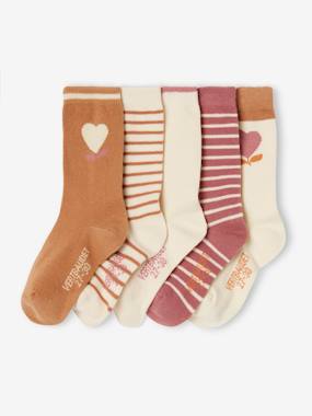 Fille-Lot 5 paires de chaussettes coeur fille