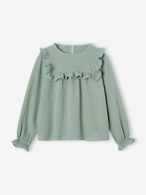 -Ruffled Blouse in Cotton Gauze, for Girls