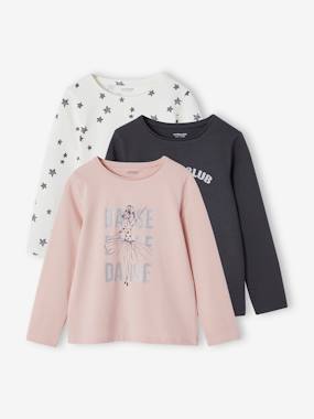 Fille-T-shirt, sous-pull-Lot de 3 t-shirts Basics fille manches longues