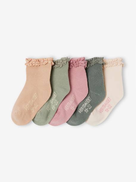 Lot de 5 paires de mi-chaussette bébé fille argile+pêche - vertbaudet enfant 