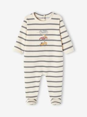 Baby-Pyjamas & Sleepsuits-Striped Sleepsuit with Cars Motif for Baby Boys