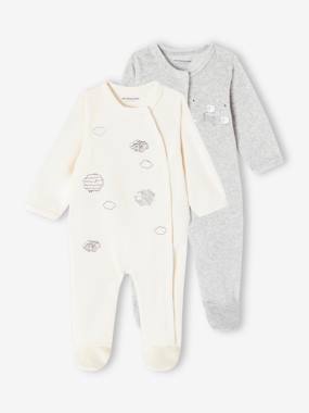 Baby-Pack of 2 "Little Lambs" Sleepsuits in Velour, for Babies